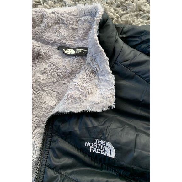 The North Face black gray Mossbud Reversible faux fur JACKET COAT sz  M - Picture 4 of 7